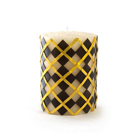 Argyle Pillar Candle – 4″ – Black & Gold