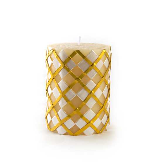 Argyle Pillar Candle – 4″ – Gold