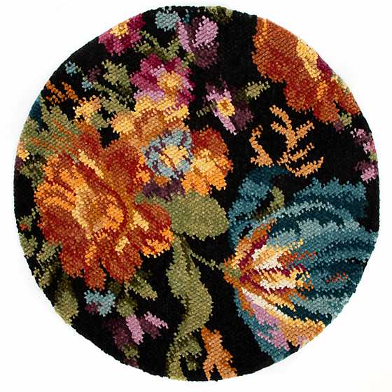 Autumn Flowers Rug – Black – 6′ Round