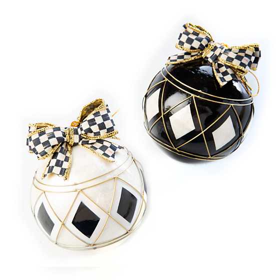 Black & Ivory Harlequin Ball Ornaments – Set of 2