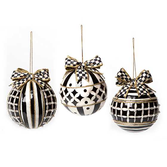 Black & White Banded Capiz Ornaments – Set of 3