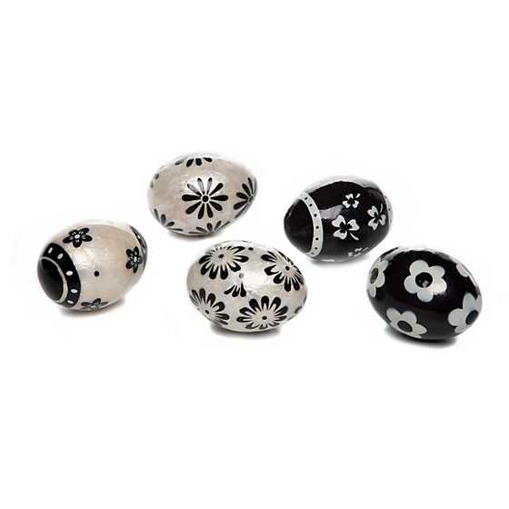 Black & White Floral Capiz Eggs – Set of 5