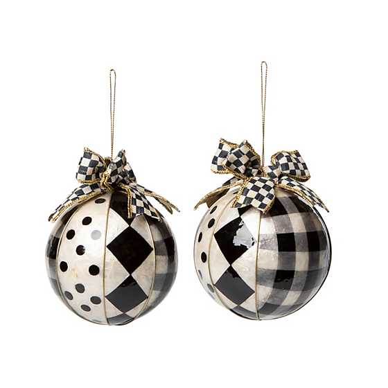 Black & White Patchwork Capiz Ornaments – Set of 2