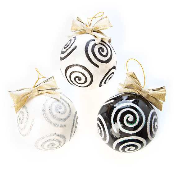 Black & White Swirl Ball Ornaments – Set of 3