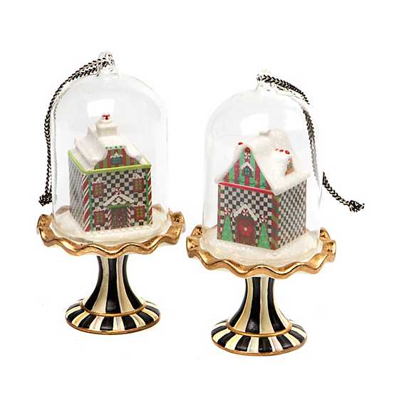 Candy Cottage Cloche Ornaments – Set of 2