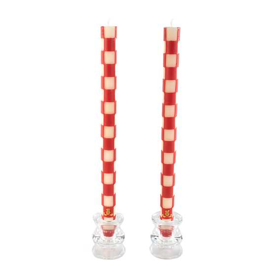 Check Dinner Candles – Red & Ivory – Set of 2