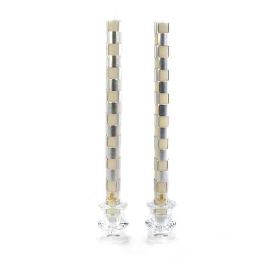 Check Dinner Candles – Silver & Ivory – Set of 2