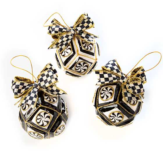 Checkmate Black & White Peppermint Ball Ornaments – Set of 3