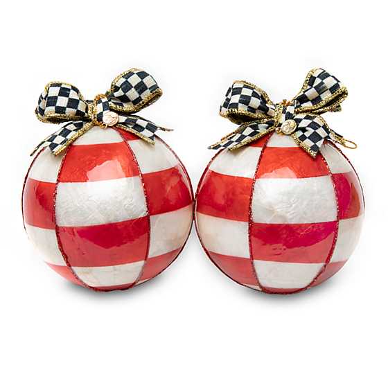 Checkmate Red & White Check Ball Ornaments – Set of 2