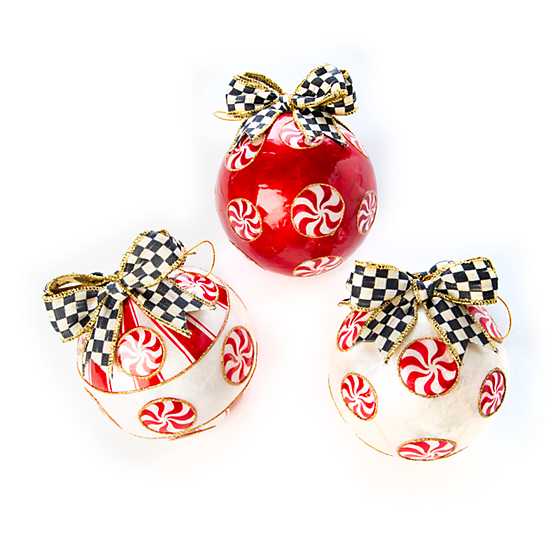 Checkmate Red & White Peppermint Ball Ornaments – Set of 3