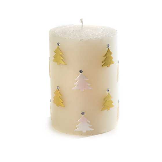 Christmas Tree Pillar Candle – 4″ – Gold & Pearl