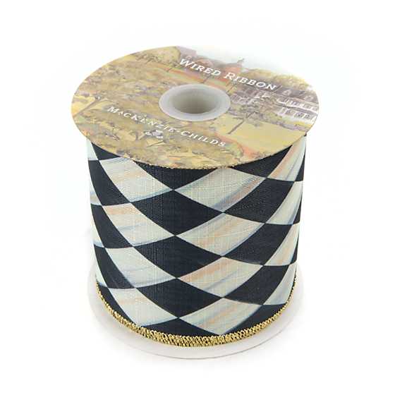 Courtly Harlequin 4″ Ribbon – Gold Back