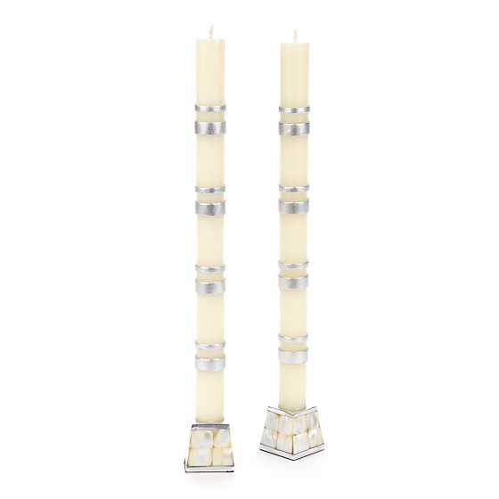 Double Bands Dinner Candles – Silver – Set of 2