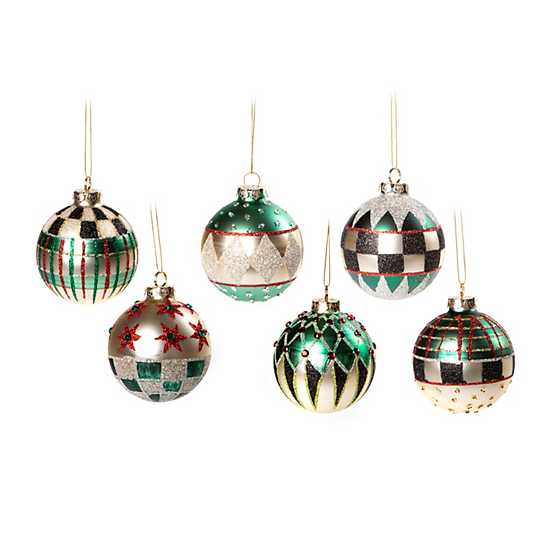 Farmhouse Glass Ball Ornaments – Set of 6