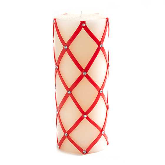 Fishnet Sparkle Pillar Candle – 6″- Red