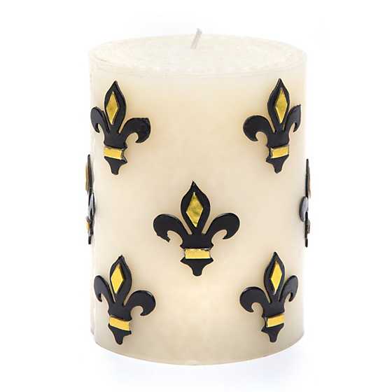 Fleur de Lis Pillar Candle – 4″ – Black & Gold