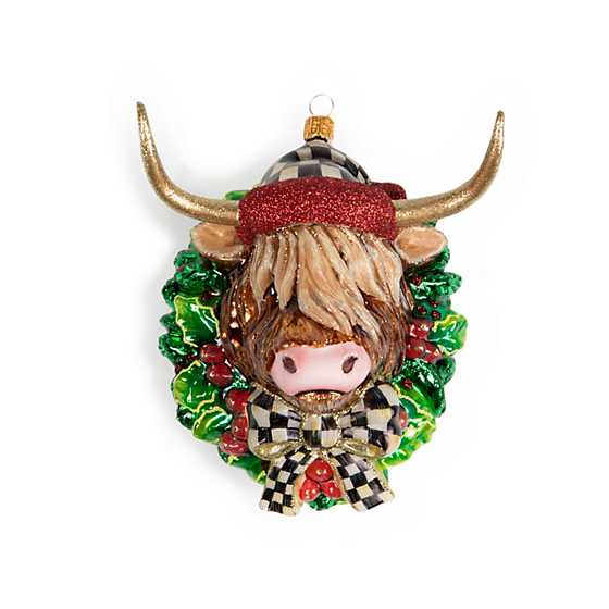 Glass Ornament – Highland Cow Wreath