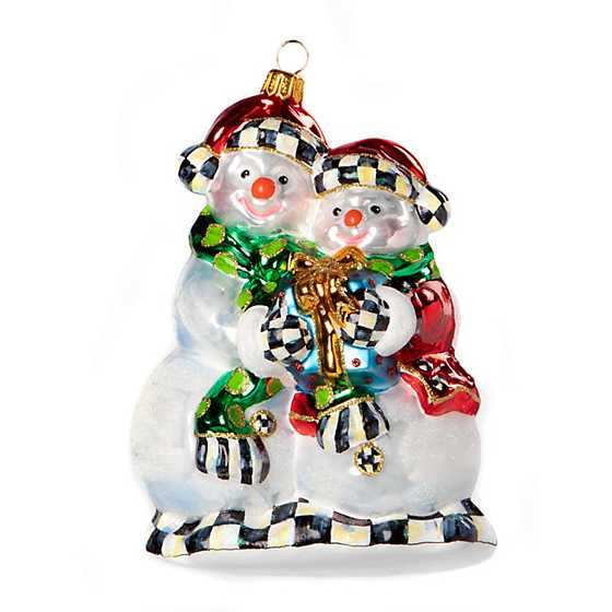 Glass Ornament – Snowman Huddle