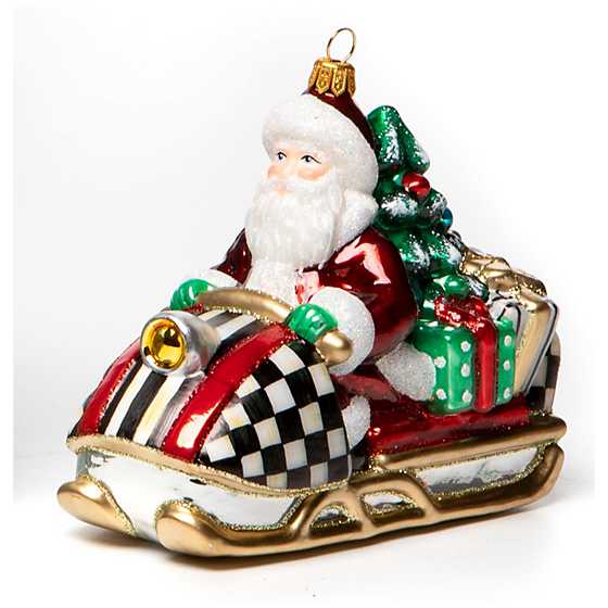 Glass Ornament – Snowmobile Santa