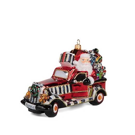 Glass Ornament – Truckin’ Santa