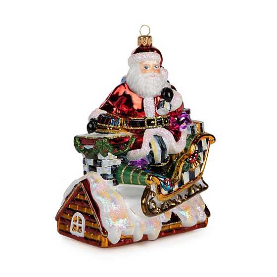 Glass Ornament – Up On the Roof Santa