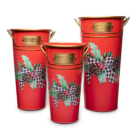 Holly Holiday Flower Buckets – Set of 3