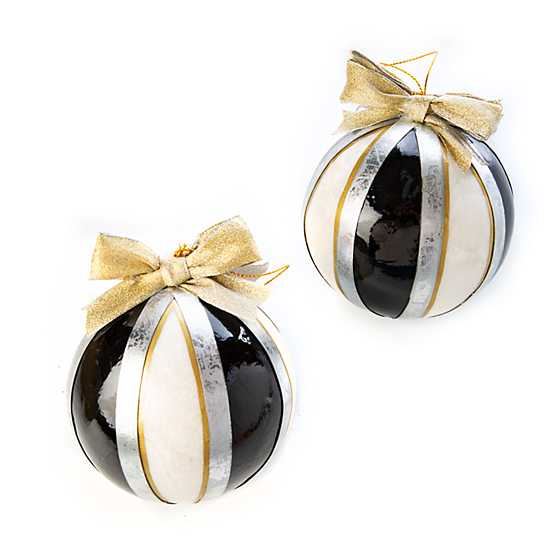 Metallic Stripe Ball Ornaments – Set of 2