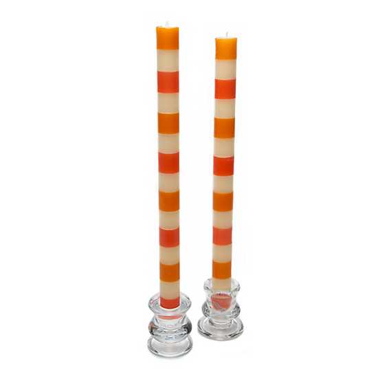 Multi Band Dinner Candles – Orange, Ivory, Red – Set of 2