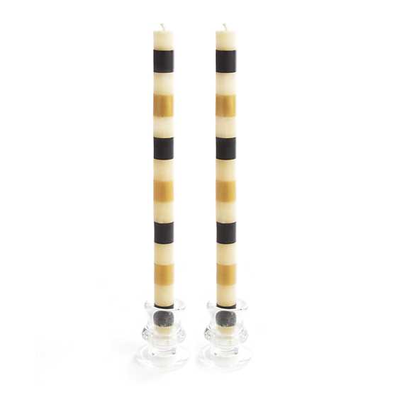 Multi Bands Dinner Candles – Black & Gold -Set of 2