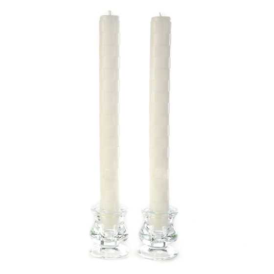 Raised Check Dinner Candles – White – Set of 2