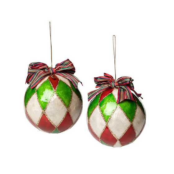 Red & Green Harlequin Capiz Ornaments – Set of 2