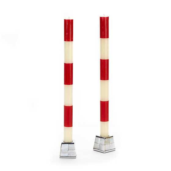 Six Bands Dinner Candles – Red – Set of 2