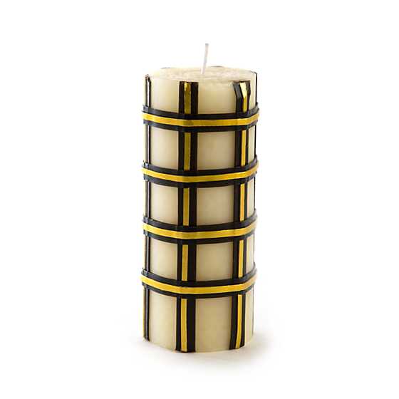 Tartan Pillar Candle – 6″ – Black & Gold